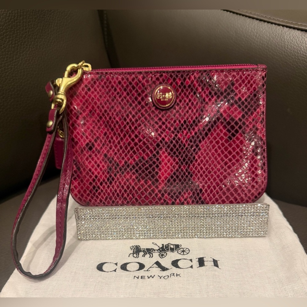 Coach Raspberry Python Leather Wristlet With Dusty - image 1